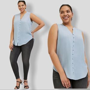 Torrid Harper Light Blue Gauze Button Front Tunic Tank Sz 0X XXL